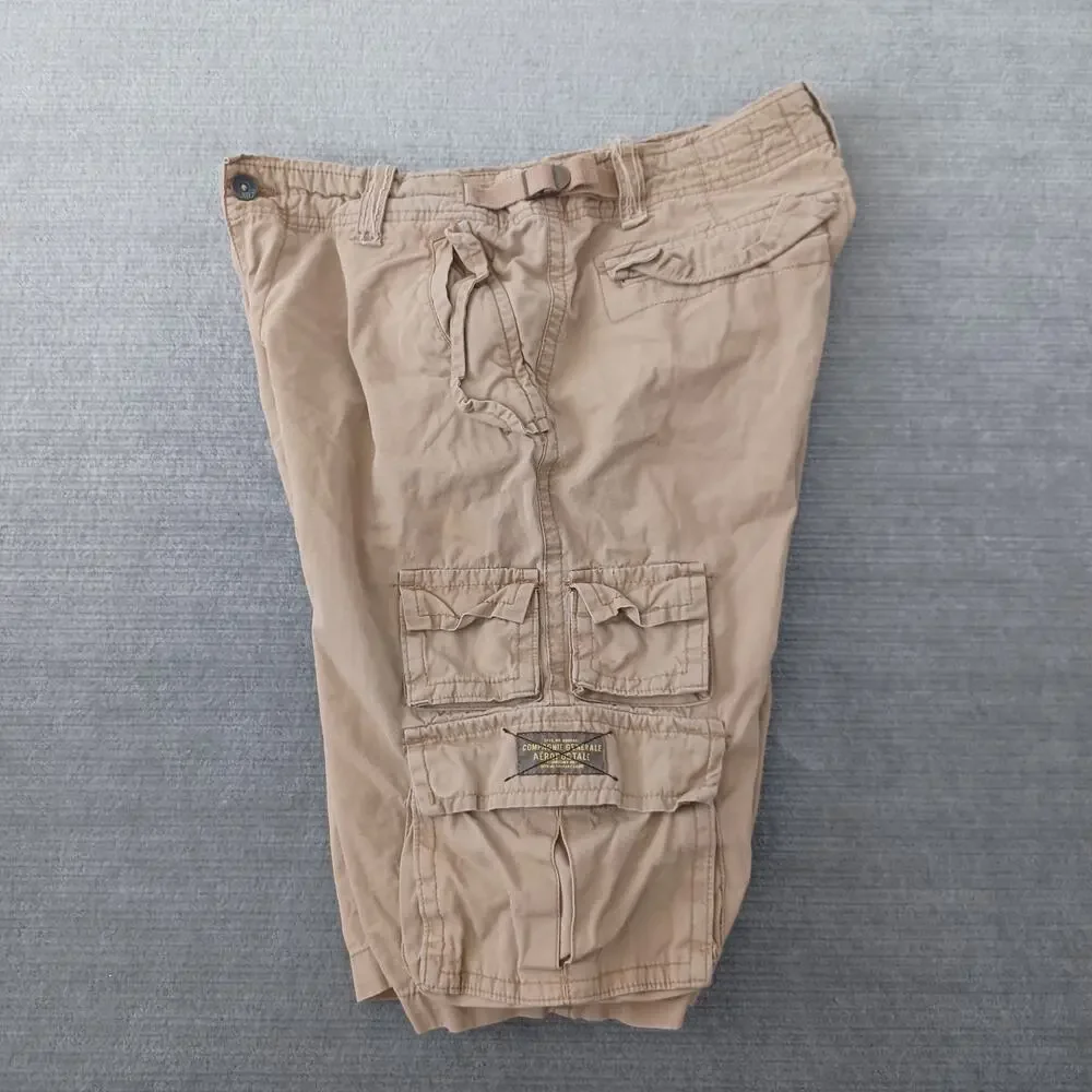 Y2K‎ Aeropostale A87 Utility Cargo Short 33x12 Beige Paratrooper Heavyweight